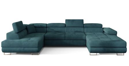 Canapé panoramique convertible ROMANO velours - Rangement et appuie-têtes réglables