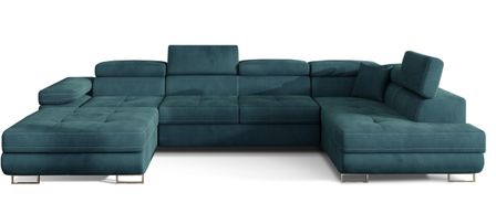 Canapé panoramique convertible ROMANO velours - Rangement et appuie-têtes réglables