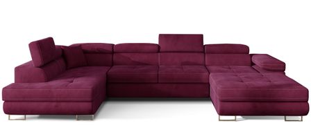 Canapé panoramique convertible ROMANO velours - Rangement et appuie-têtes réglables