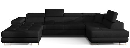 Canapé panoramique convertible ROMANO velours - Rangement et appuie-têtes réglables