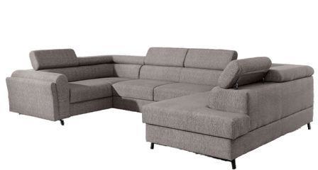 Canapé panoramique convertible SKADA en tissu avec coffre et têtières réglables – 336 cm