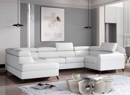 Canapé panoramique convertible SKADA simili cuir – Rangement et appuis-têtes réglables