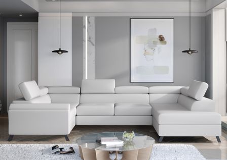 Canapé panoramique convertible SKADA simili cuir – Rangement et appuis-têtes réglables