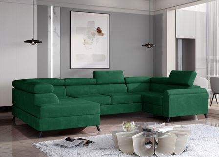 Canapé panoramique convertible SKADA velours – Rangement et appuis-têtes réglables