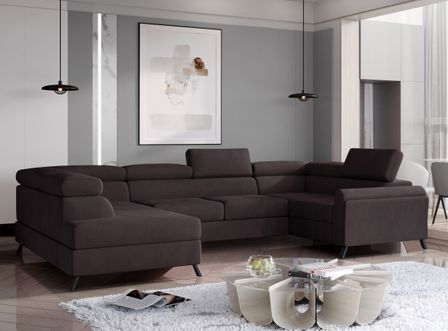 Canapé panoramique convertible SKADA velours – Rangement et appuis-têtes réglables