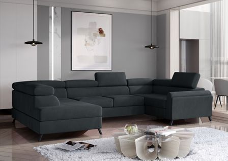 Canapé panoramique convertible SKADA velours – Rangement et appuis-têtes réglables