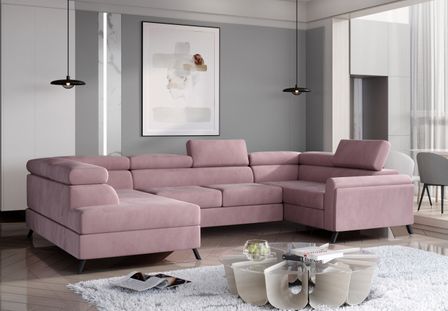 Canapé panoramique convertible SKADA velours – Rangement et appuis-têtes réglables