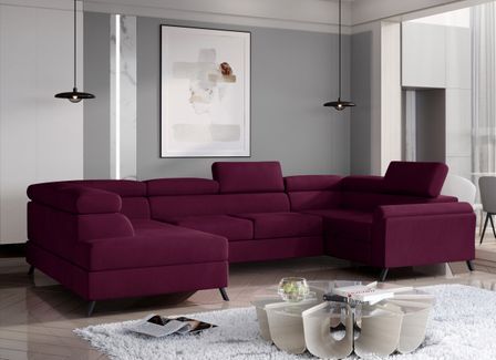 Canapé panoramique convertible SKADA velours – Rangement et appuis-têtes réglables