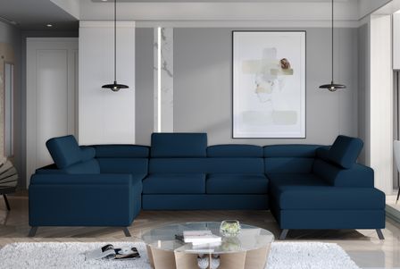 Canapé panoramique convertible SKADA velours – Rangement et appuis-têtes réglables