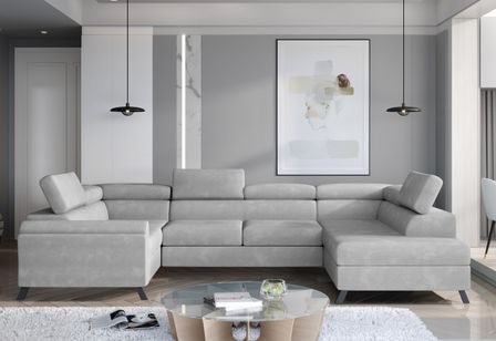 Canapé panoramique convertible SKADA velours – Rangement et appuis-têtes réglables