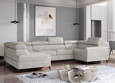 Canapé panoramique convertible SKADA velours – Rangement et appuis-têtes réglables