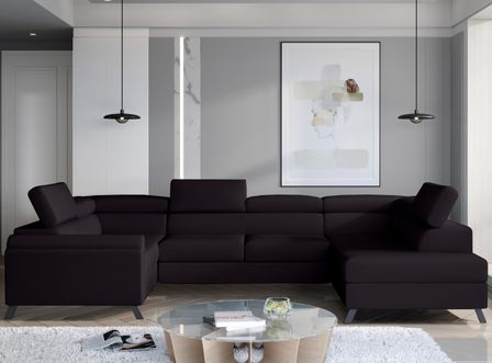 Canapé panoramique convertible SKADA velours – Rangement et appuis-têtes réglables