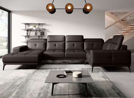 Canapé panoramique convertible SKAW en simili cuir avec têtières réglables – 350 cm