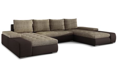 Canapé panoramique convertible TINO bi-matière avec rangement