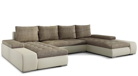 Canapé panoramique convertible TINO bi-matière avec rangement