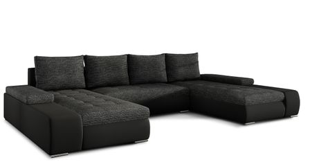 Canapé panoramique convertible TINO bi-matière avec rangement