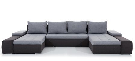 Canapé panoramique convertible TINO bi-matière avec rangement