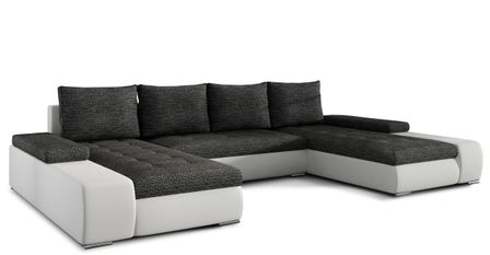 Canapé panoramique convertible TINO bi-matière avec rangement