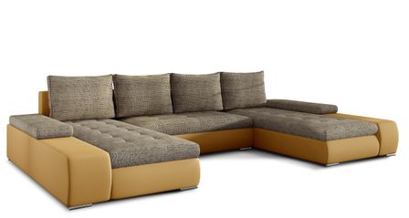 Canapé panoramique convertible TINO bi-matière avec rangement