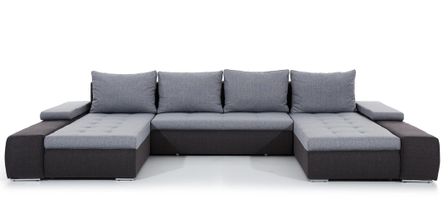 Canapé panoramique convertible TINO bi-matière avec rangement