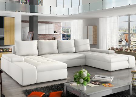 Canapé panoramique convertible TINO en simili cuir avec rangement