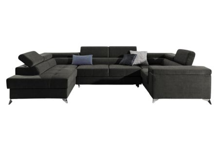 Canapé panoramique convertible tissu anthracite avec coffre de rangement Triano 342 cm