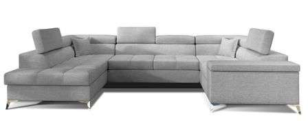 Canapé panoramique convertible tissu gris clair avec coffre de rangement Triano 342 cm