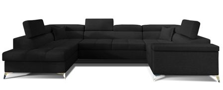 Canapé panoramique convertible tissu noir avec coffre de rangement Triano 342 cm