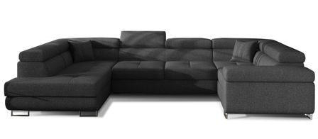 Canapé panoramique convertible TOVY en tissu avec coffre et têtières réglables – 340 cm