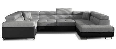 Canapé panoramique convertible TOVY en tissu et simili cuir avec têtières réglables – 340 cm