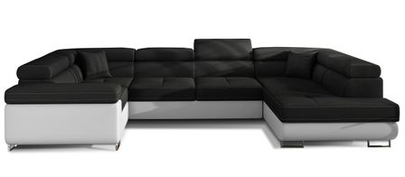 Canapé panoramique convertible TOVY en tissu et simili cuir avec têtières réglables – 340 cm