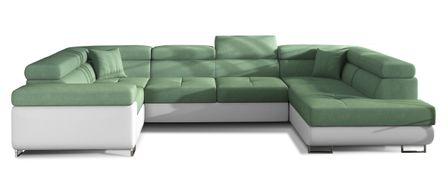Canapé panoramique convertible TOVY en tissu et simili cuir avec têtières réglables – 340 cm