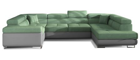 Canapé panoramique convertible TOVY en tissu et simili cuir avec têtières réglables – 340 cm