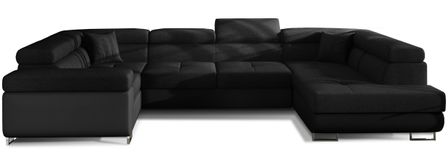 Canapé panoramique convertible TOVY en tissu et simili cuir avec têtières réglables – 340 cm