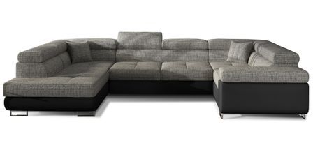 Canapé panoramique convertible TOVY en tissu et simili cuir avec têtières réglables – 340 cm