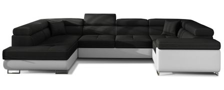 Canapé panoramique convertible TOVY en tissu et simili cuir avec têtières réglables – 340 cm