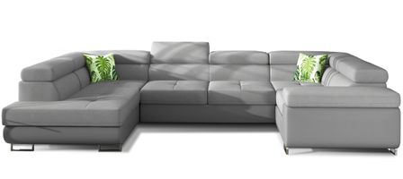 Canapé panoramique convertible TOVY en tissu et simili cuir avec têtières réglables – 340 cm