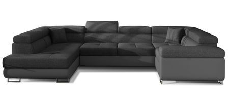 Canapé panoramique convertible TOVY en tissu et simili cuir avec têtières réglables – 340 cm