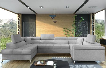 Canapé panoramique convertible TRIANO tissu - Coffre de rangement et têtières réglables