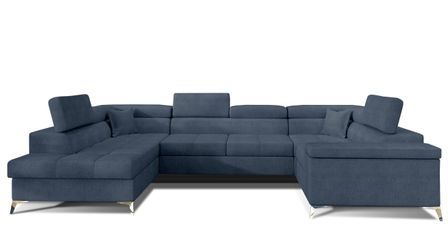 Canapé panoramique convertible TRIANO tissu - Coffre de rangement et têtières réglables