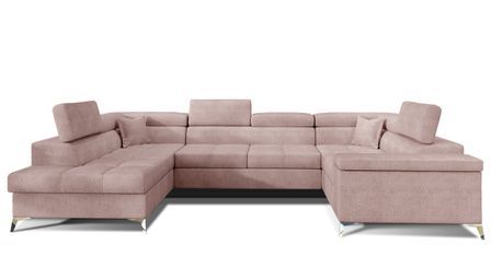 Canapé panoramique convertible TRIANO tissu - Coffre de rangement et têtières réglables