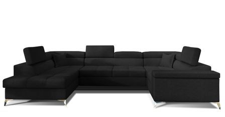 Canapé panoramique convertible TRIANO tissu - Coffre de rangement et têtières réglables