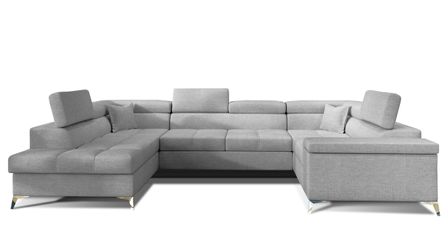 Canapé panoramique convertible TRIANO tissu - Coffre de rangement et têtières réglables