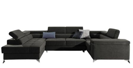 Canapé panoramique convertible TRIANO tissu - Coffre de rangement et têtières réglables