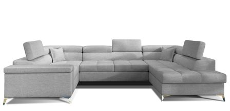 Canapé panoramique convertible TRIANO tissu - Coffre de rangement et têtières réglables