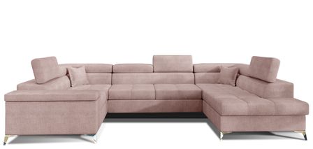 Canapé panoramique convertible TRIANO tissu - Coffre de rangement et têtières réglables