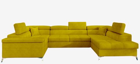 Canapé panoramique convertible TRIANO tissu - Coffre de rangement et têtières réglables