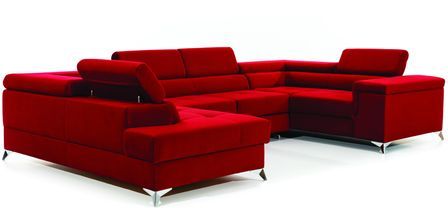 Canapé panoramique convertible TRIANO velours - Coffre de rangement et têtières réglables