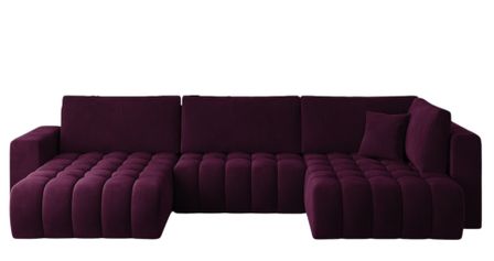 Canapé panoramique d'angle convertible BOSTON en velours capitonné – 350 cm