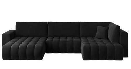 Canapé panoramique d'angle convertible BOSTON en velours capitonné – 350 cm